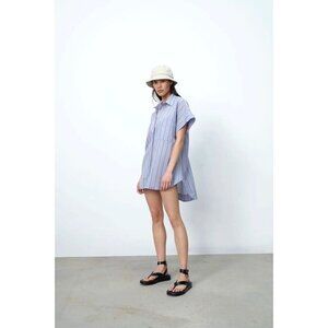 Zara Womens Striped Tunic Blouse Size XS Short Sleeve Shirt Oversized Poplin